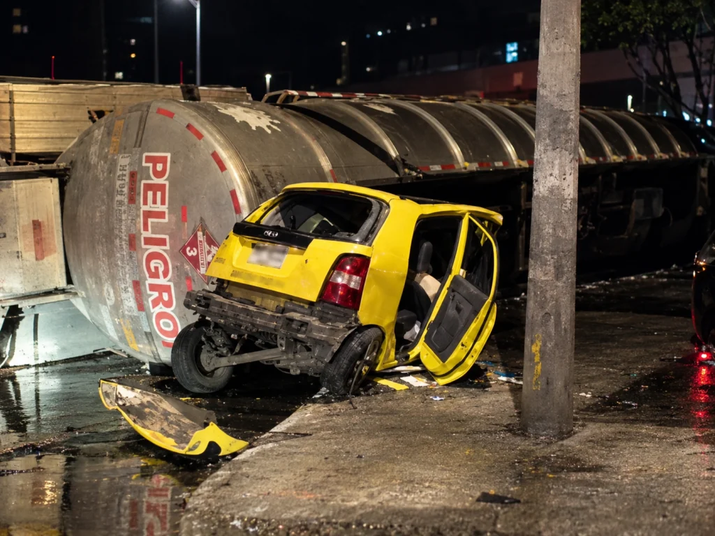 Accidente de tractocamión con gasolina en la glorieta de Niquía en Bello