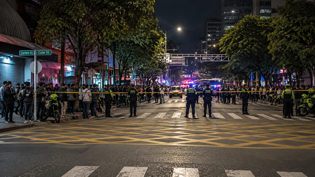Presencia de las autoridades en la avenida Oriental de Medellín tras una balacera que dejó un hombre muerto y varias personas heridas.
