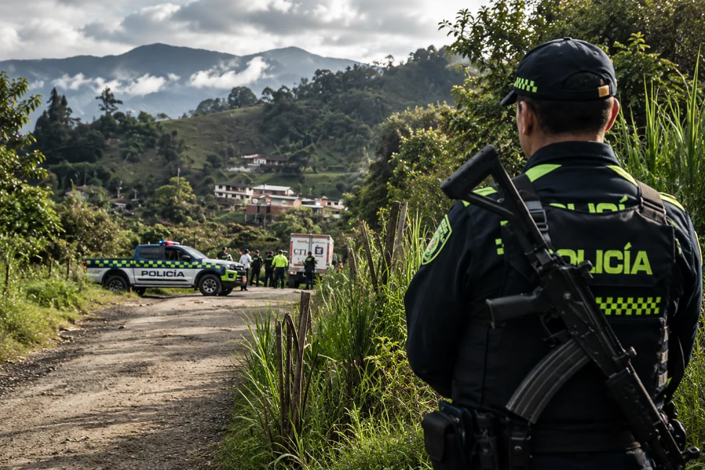 Presencia de la Fuerza Pública en una zona rural de Antioquia en medio del panorama de homicidios registrado en 2026.