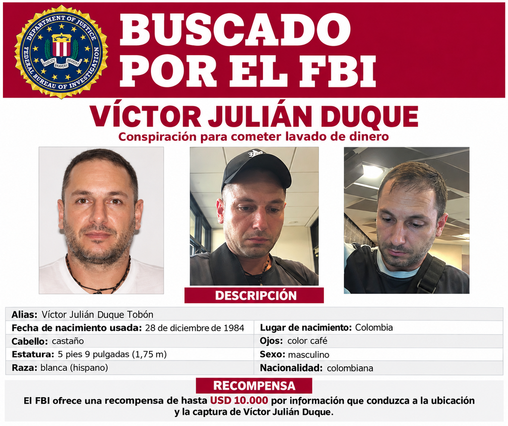 Colombiano buscado por el FBI: ofrecen US$10.000
